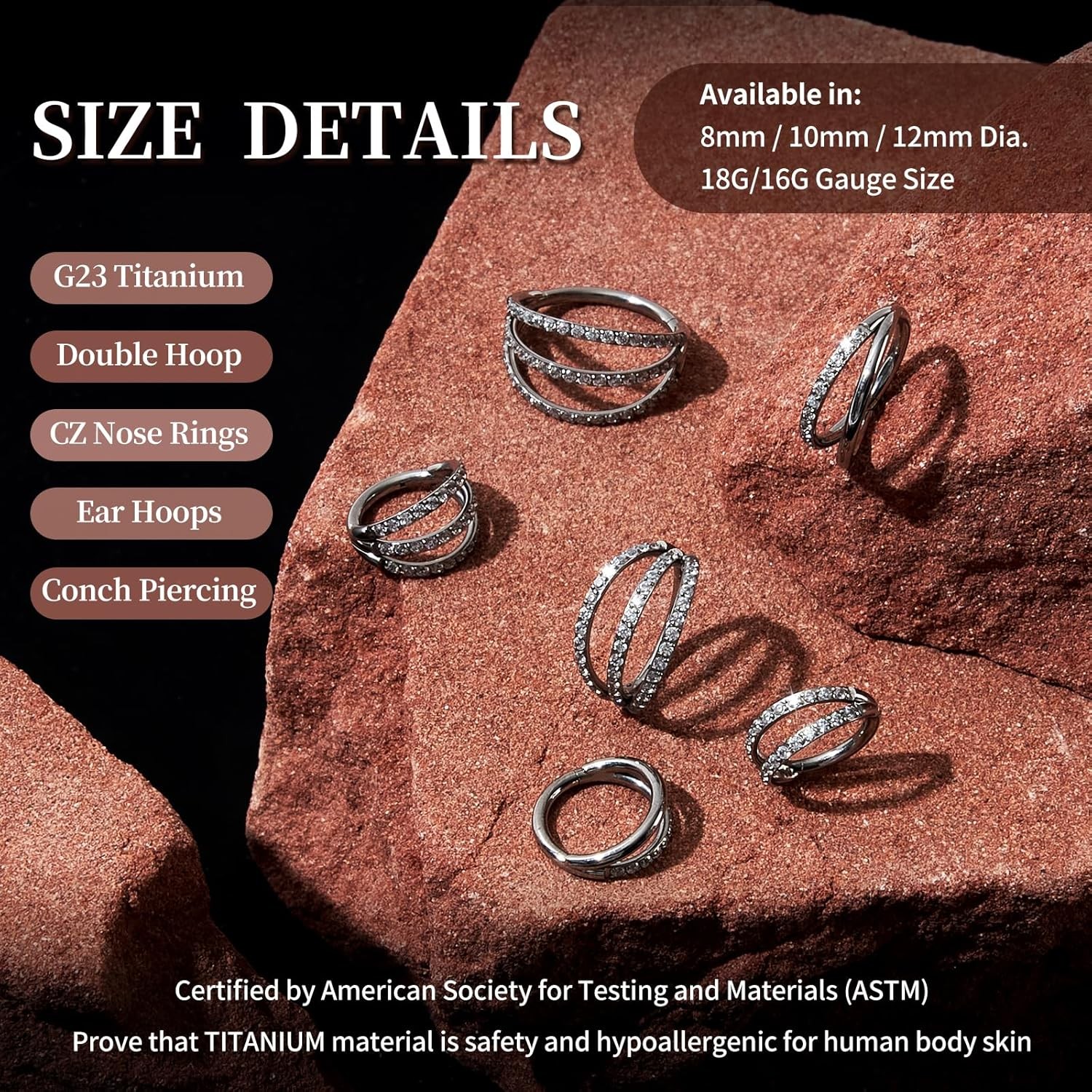 18G Double/Triple Stack Hinged Septum Clicker Titanium Nose Hoop Rings Earrings