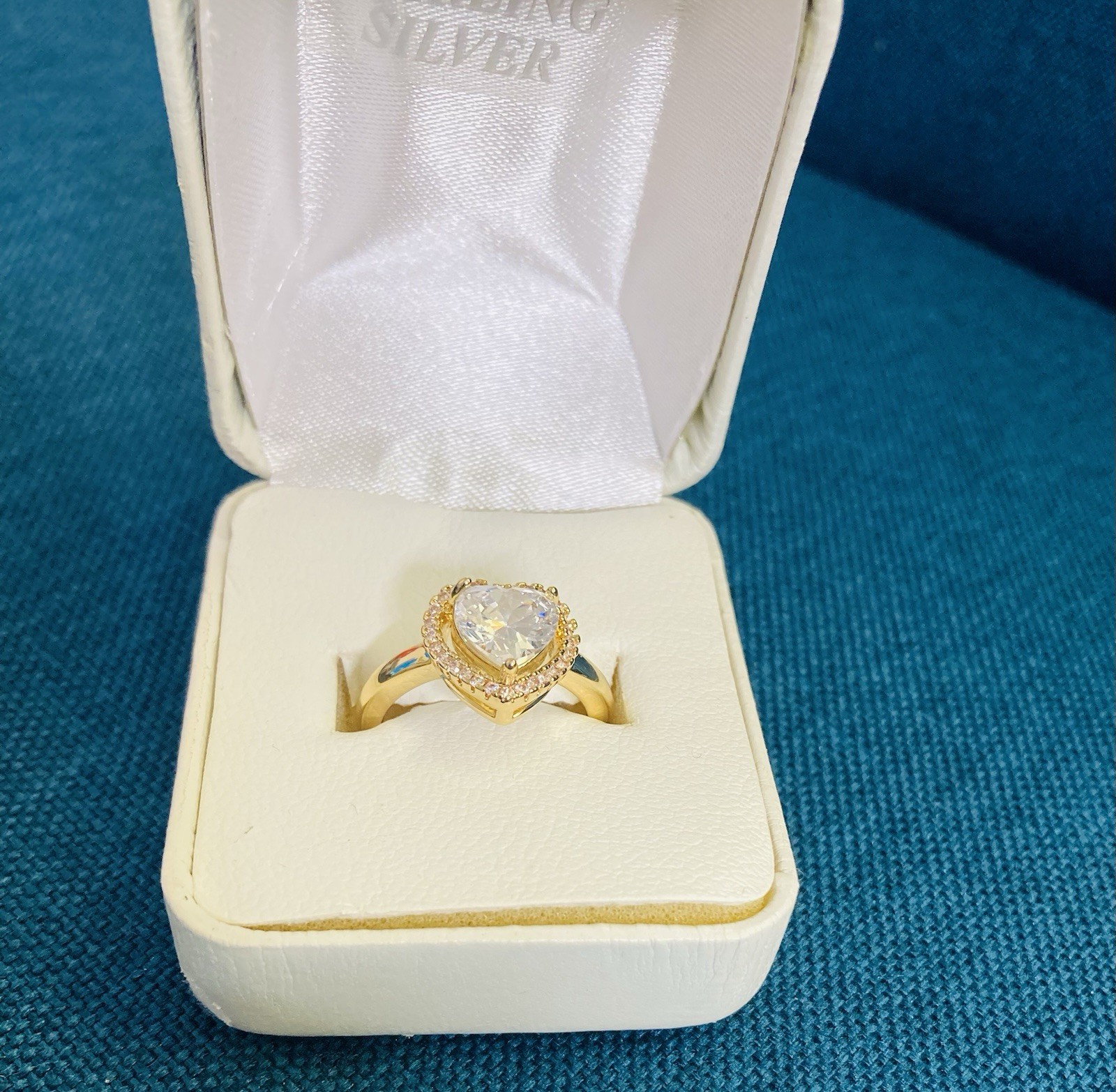 Heart Rings For Women Zircon Gold Plated Heart Stainless Steel,Resizable,LOVE