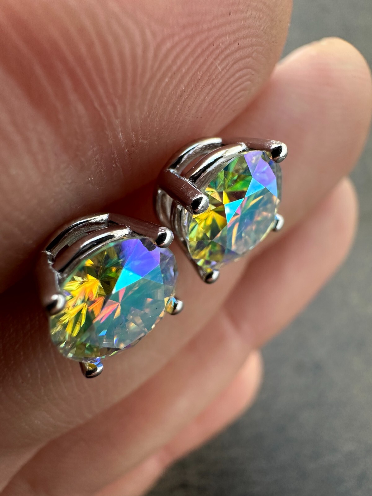 Rainbow Opal Moissanite Screwback Stud Earrings 925 Silver 3-8mm Passes Tester