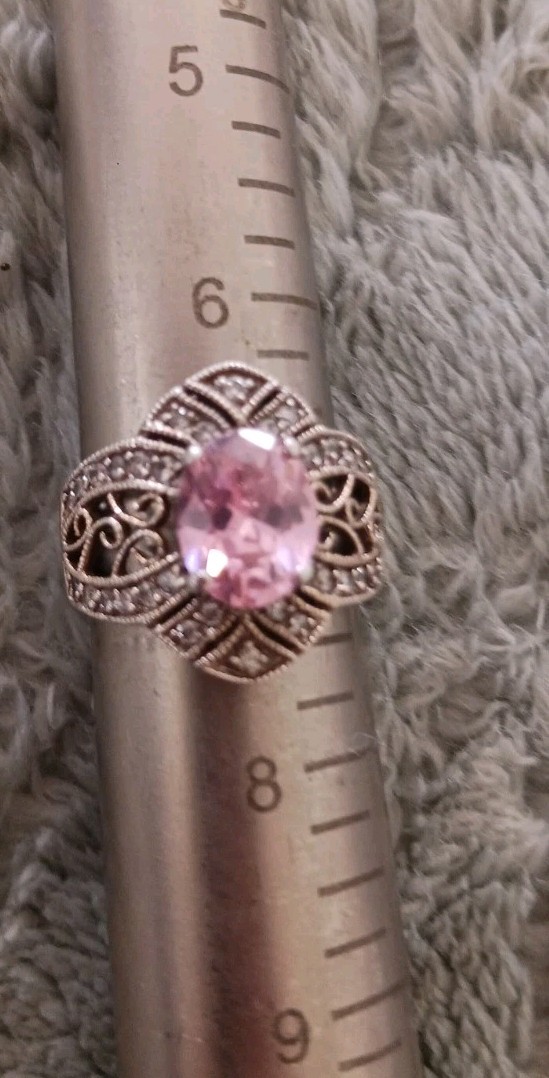🌸4 Ct Light Cotton Candy Pink & White CZ ? 925 S/S Filigre Ring Sz 7 Marked BBJ