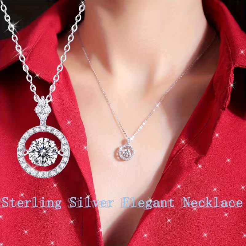Dancing Stone Moissanite Necklace S925 Sterling Silver Pendant Heartbeat