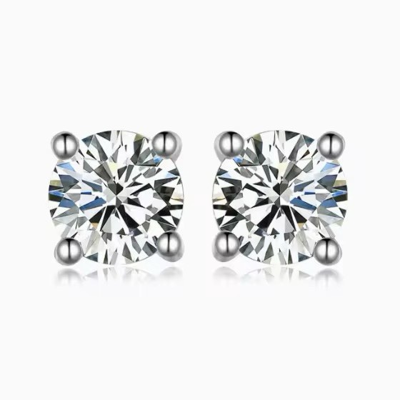 Silver Tone Metal Round Clear Stud Earrings Pair Prong Set Butterfly Back