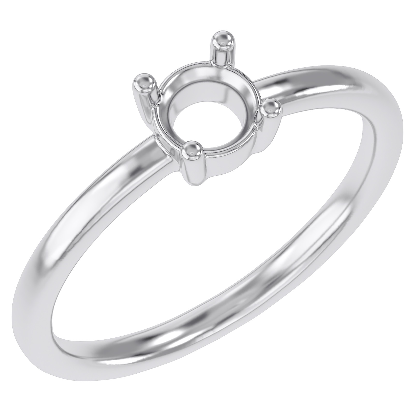 Round 4mm to 5mm Semi Mount Ring 925 Silver & 14K or 10K Gold Prong Setting