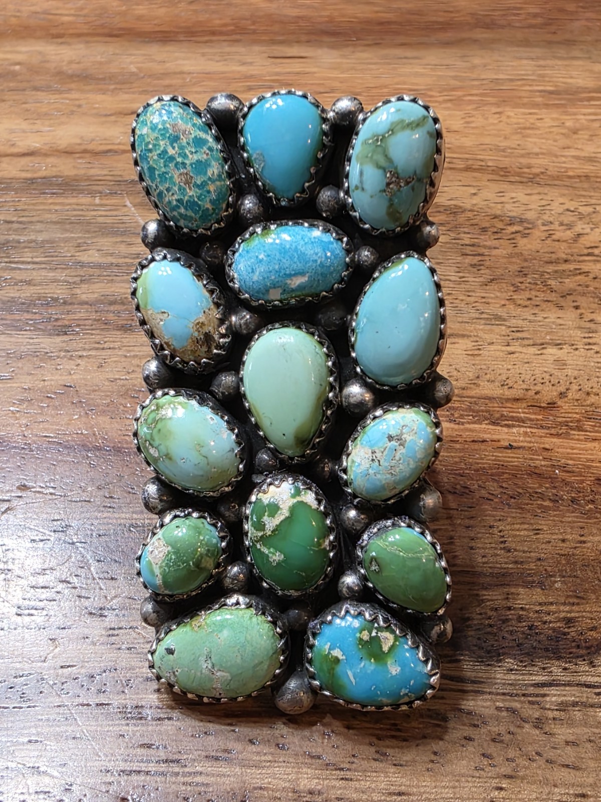 Navajo Anna Spencer Sonoran Gold Turquoise Cluster Ring, Adjustable, 925