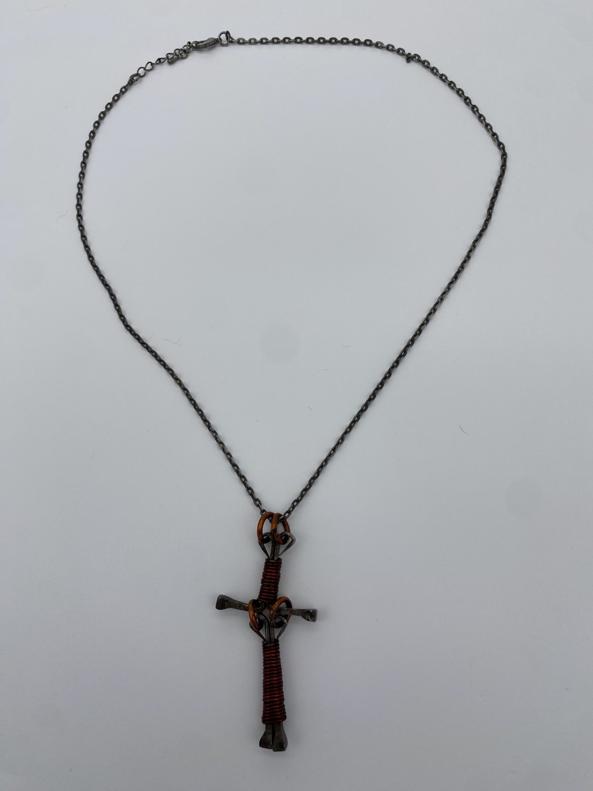 VTG Handmade Horseshoe Nail Cross Necklace – Copper Wire Wrapped Western Jewelry