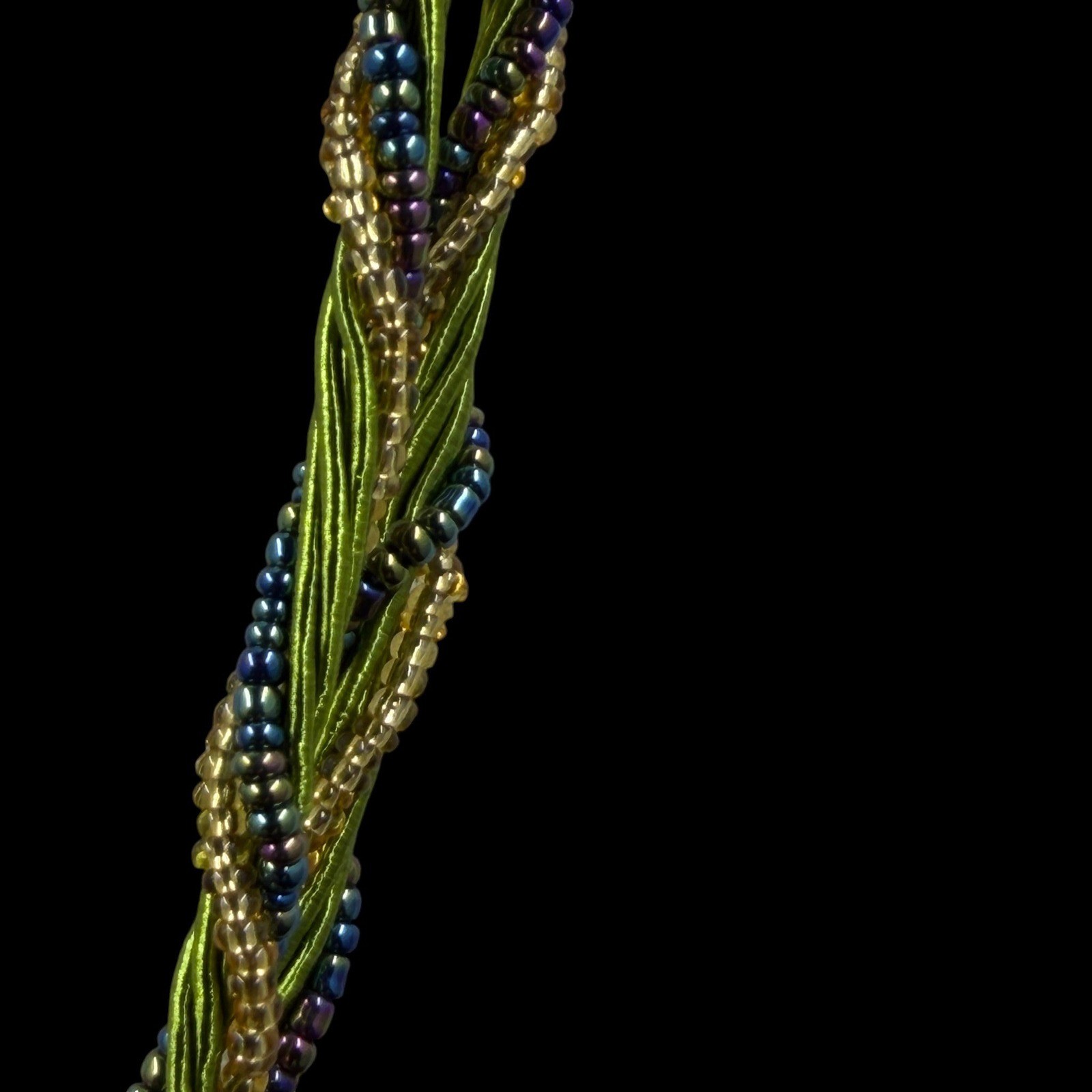 Boho Necklace Green Beaded Multi Strand Pendant Vintage Style Cottagecore 20″