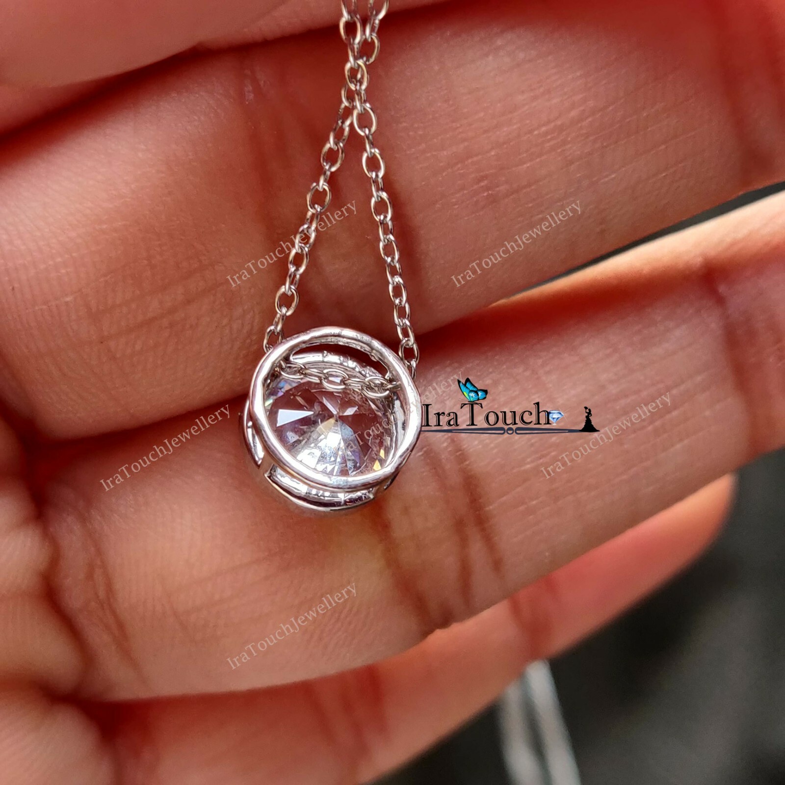 1Ct Round Cut Set Solitaire Lab Created Diamond Pendant 14K White Gold Finish