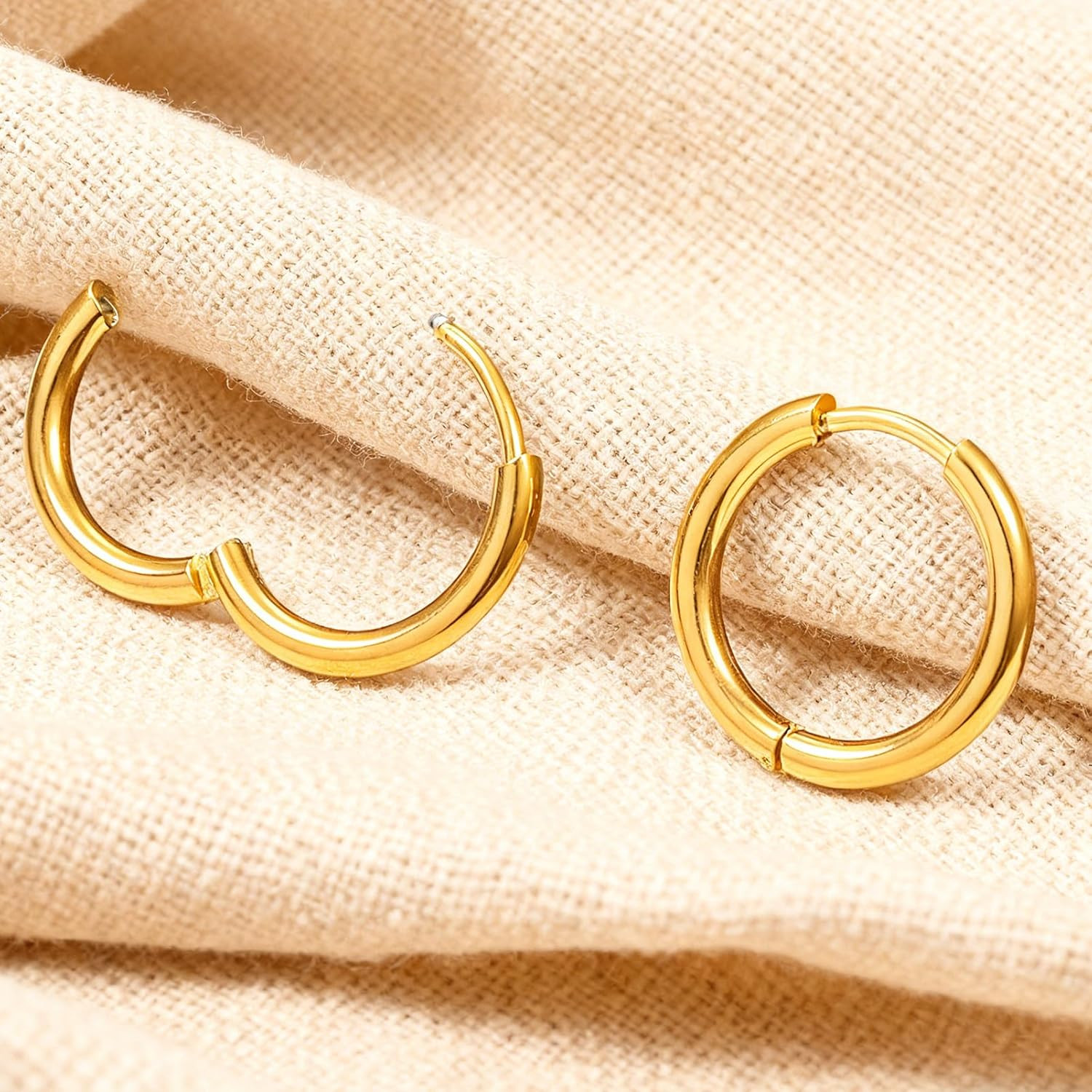 Small Gold Huggie Hoop Earrings Set for Women, 4 Pairs 14K Gold Plated Surgic…