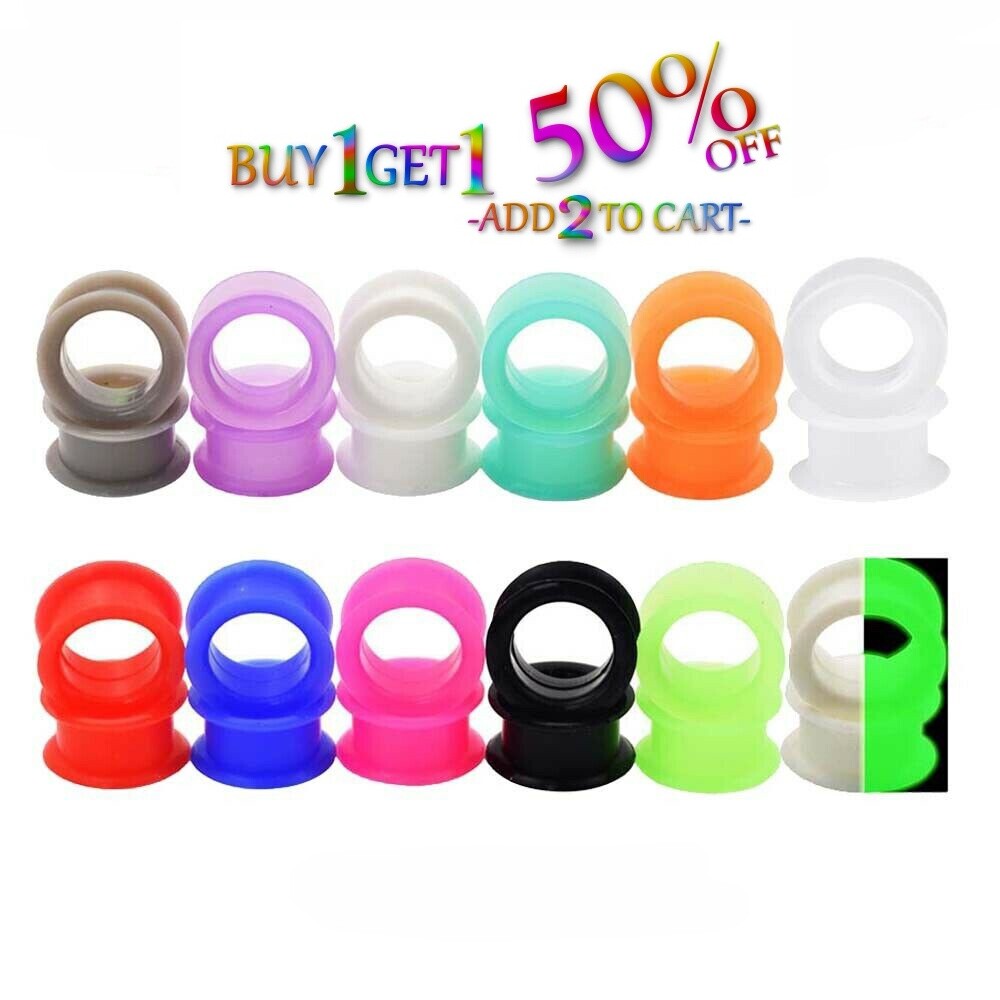 Pair 26MM-50MM SILICONE EYELET TUNNELS Double Flare Gauges Thin Large Ear 2013
