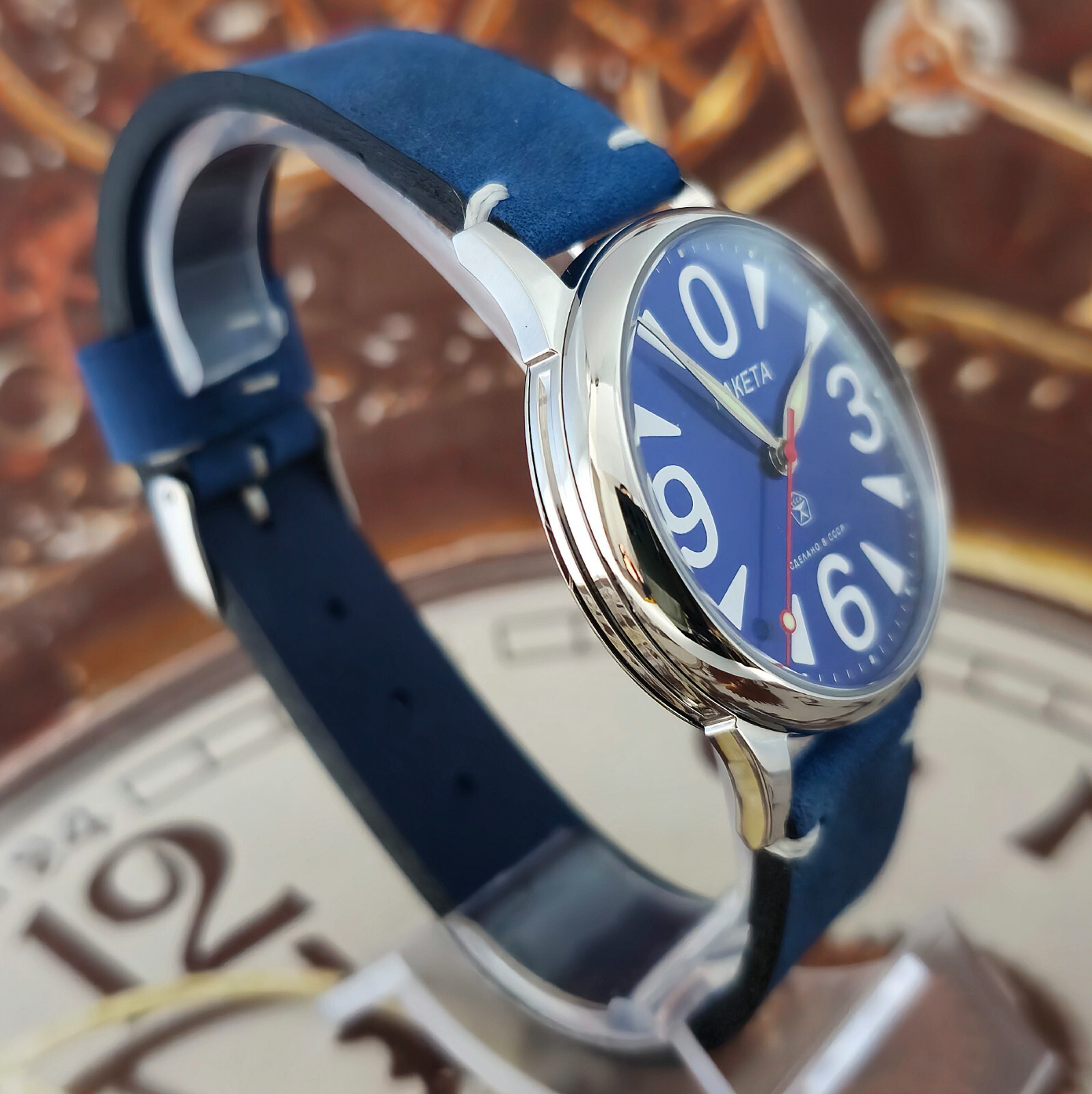Vintage Watch USSR RAKETA Big Zero Blue Dial Wristwatch Mechanism 2609.HA 19J