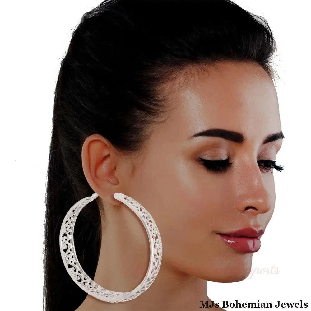 Silver Filigree Casting Hoop Earrings