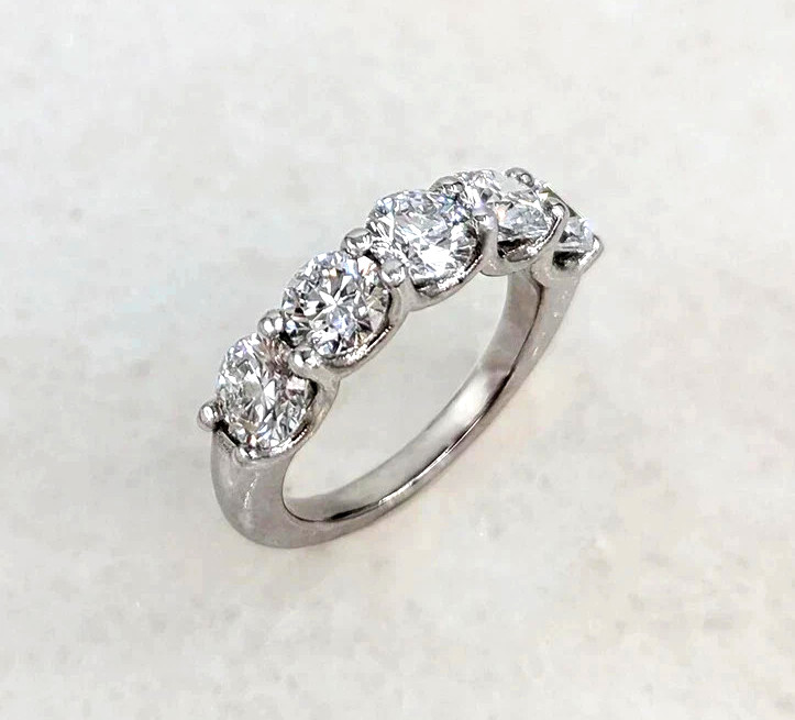 Natural 2.50 Cts Round Cut Diamond Real 14k White Gold Half Eternity Band Ring