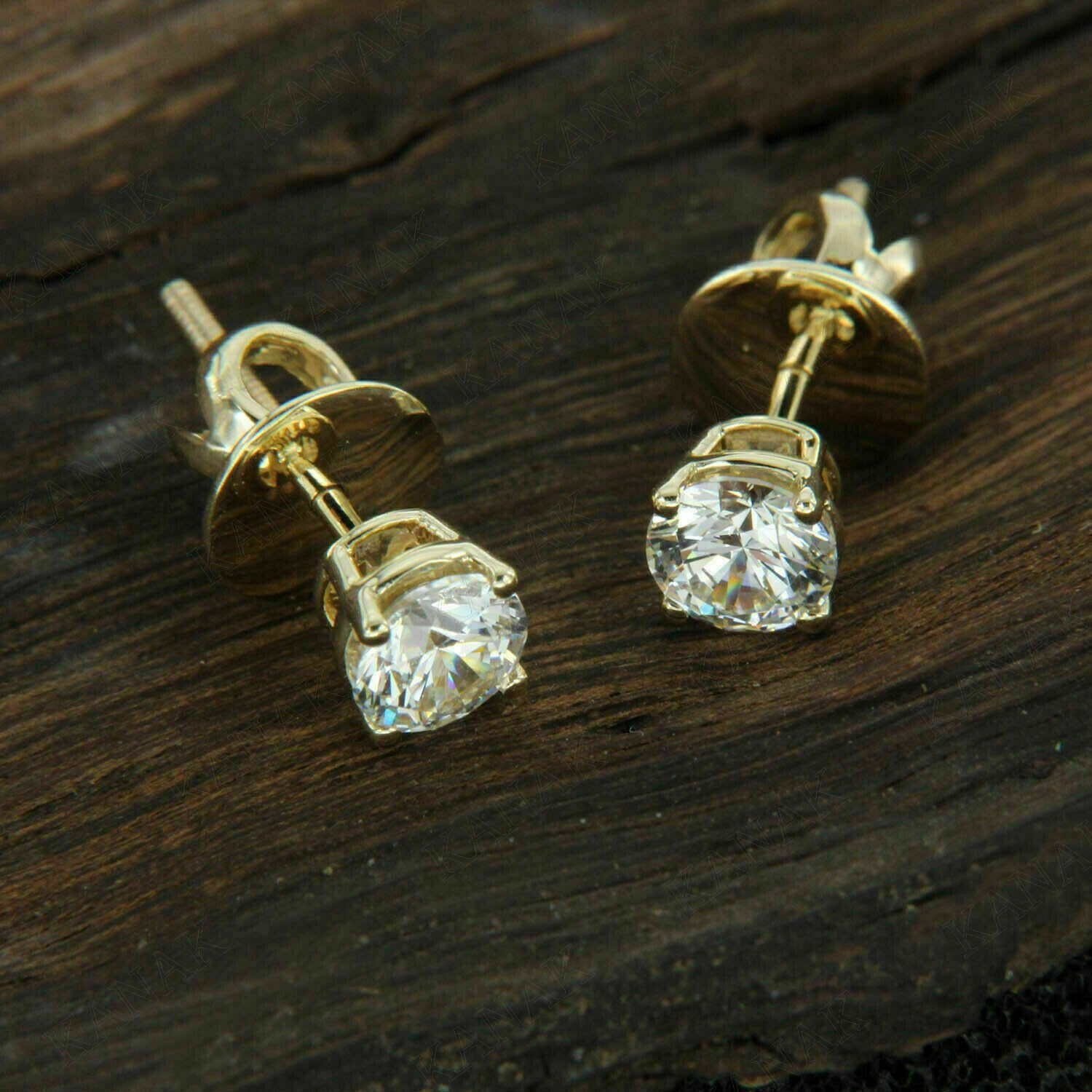 1Ct Round Cut Lab-Created Diamond Solitaire Stud Earrings 14K Yellow Gold Finish