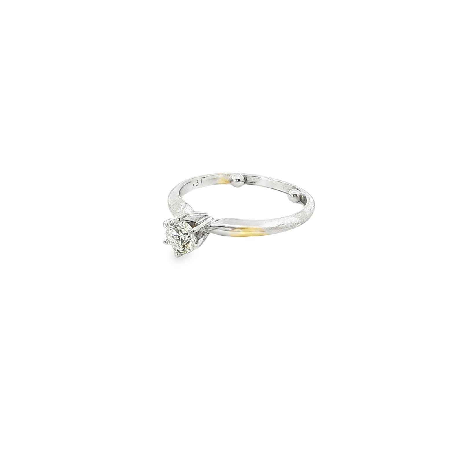 Diamond Solitaire Ring .40ct Round Cut Six Prong Two Tone Textured Band Size 5