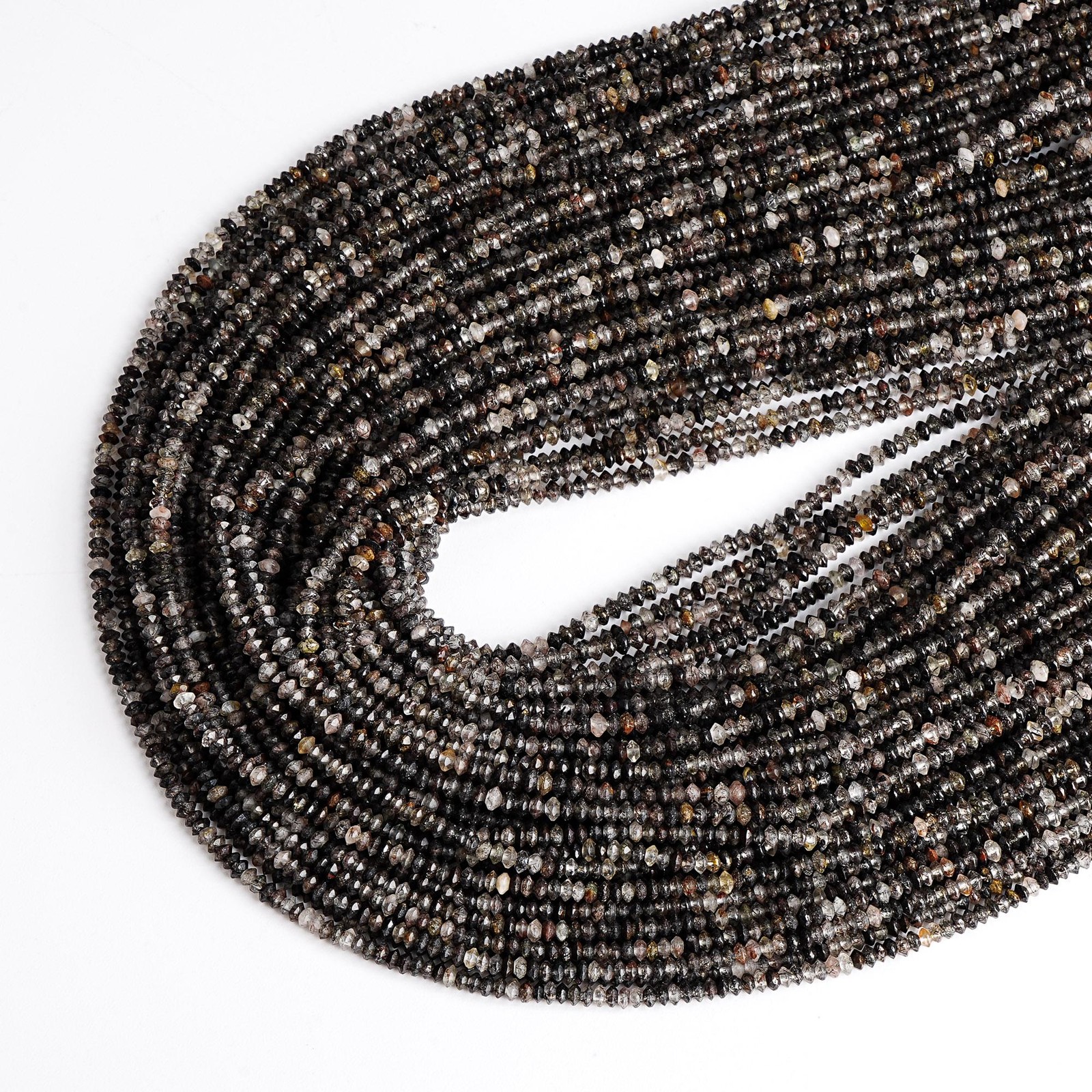 3X2MM Black Rutilated Quartz Beads Grade AA Faceted Saucer Loose Beads 15″