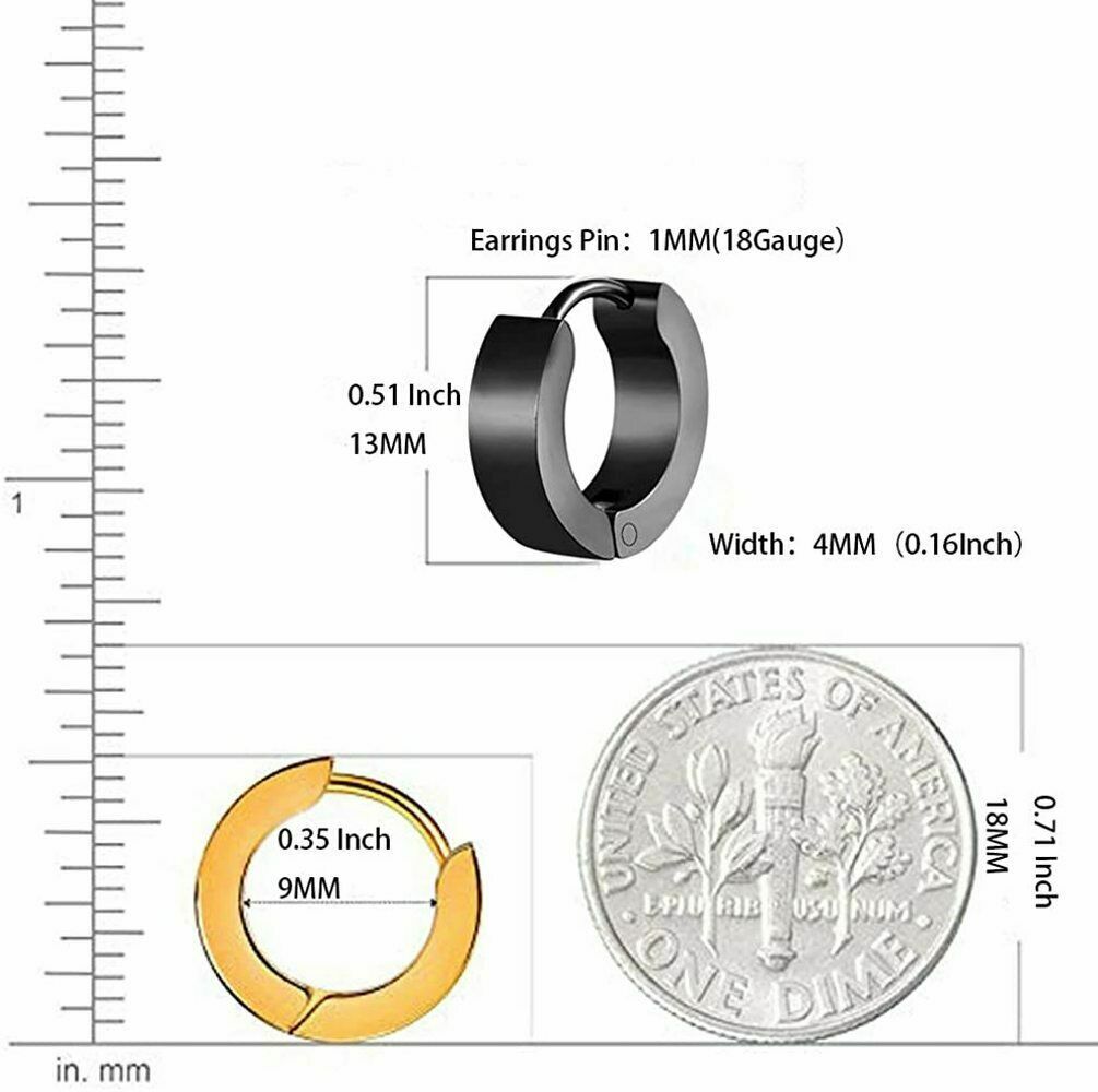 2PCS Stainless Steel Hoop Earrings for Men Women Small Hoop Huggie Ear Piercings