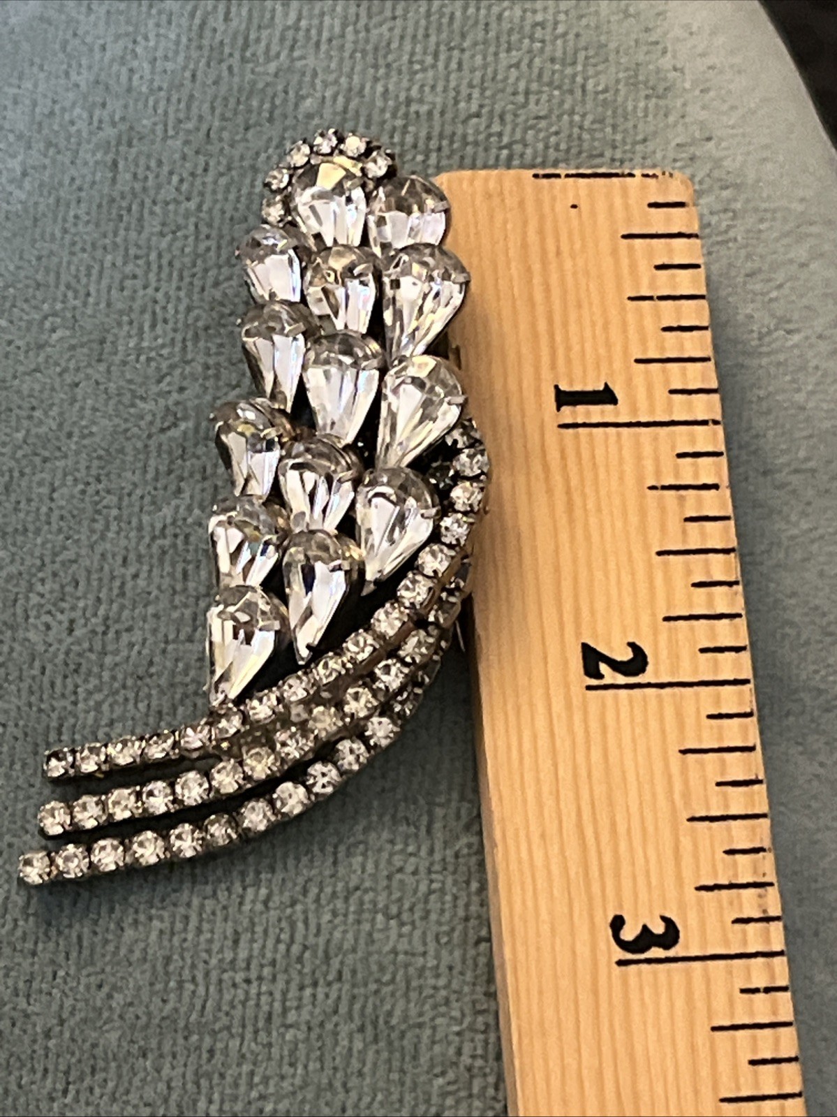 Vintage 1950’s Waterfall Cascading Brooch Rhodium Plated Clear Rhinestones