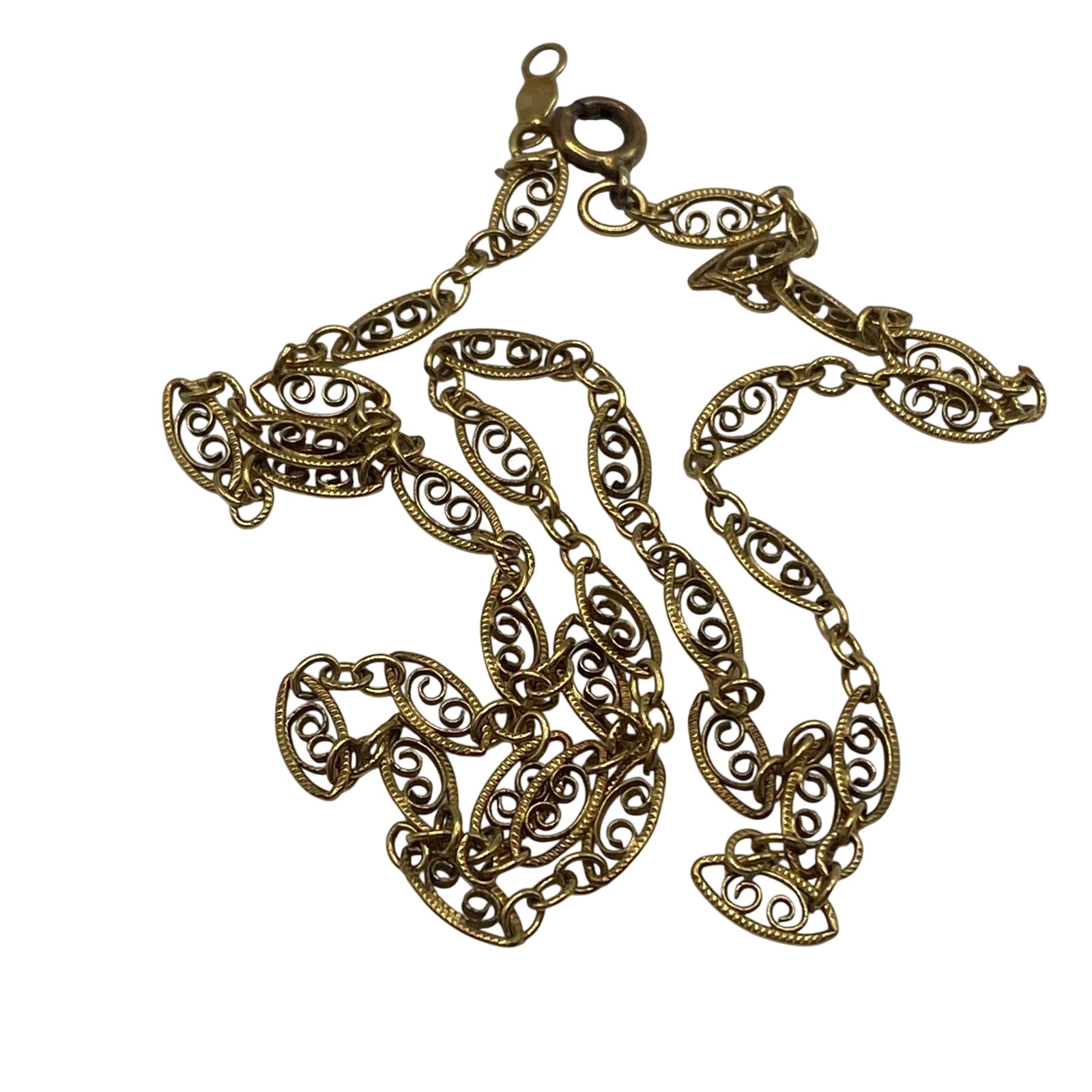12K Gold Filled Filigree Link Chain Necklace 16 In Spring Ring Clasp Jewelry