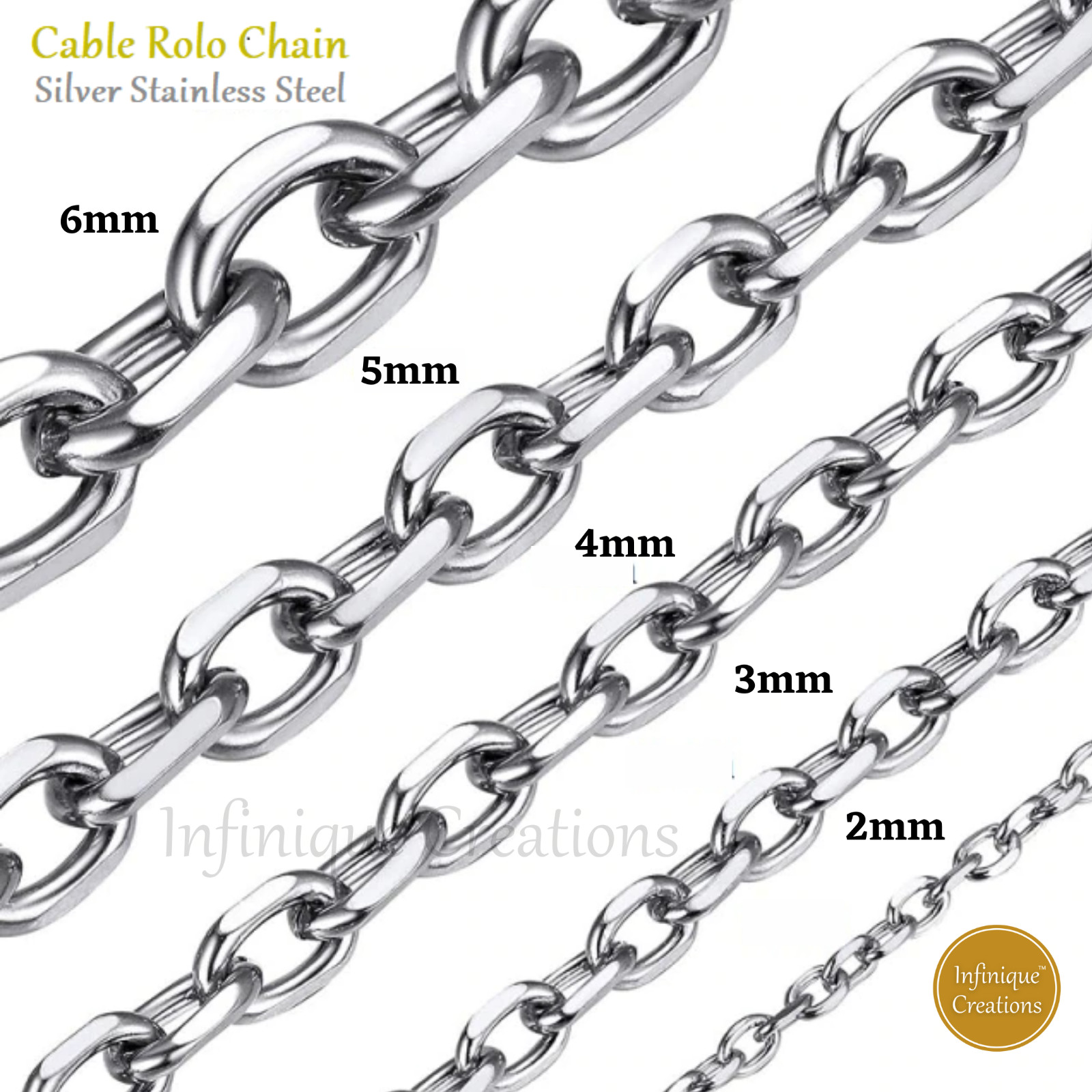 Stainless Steel Silver Cable Rolo Link Chain Necklace Men Women 1.5mm-8mm 7-38″