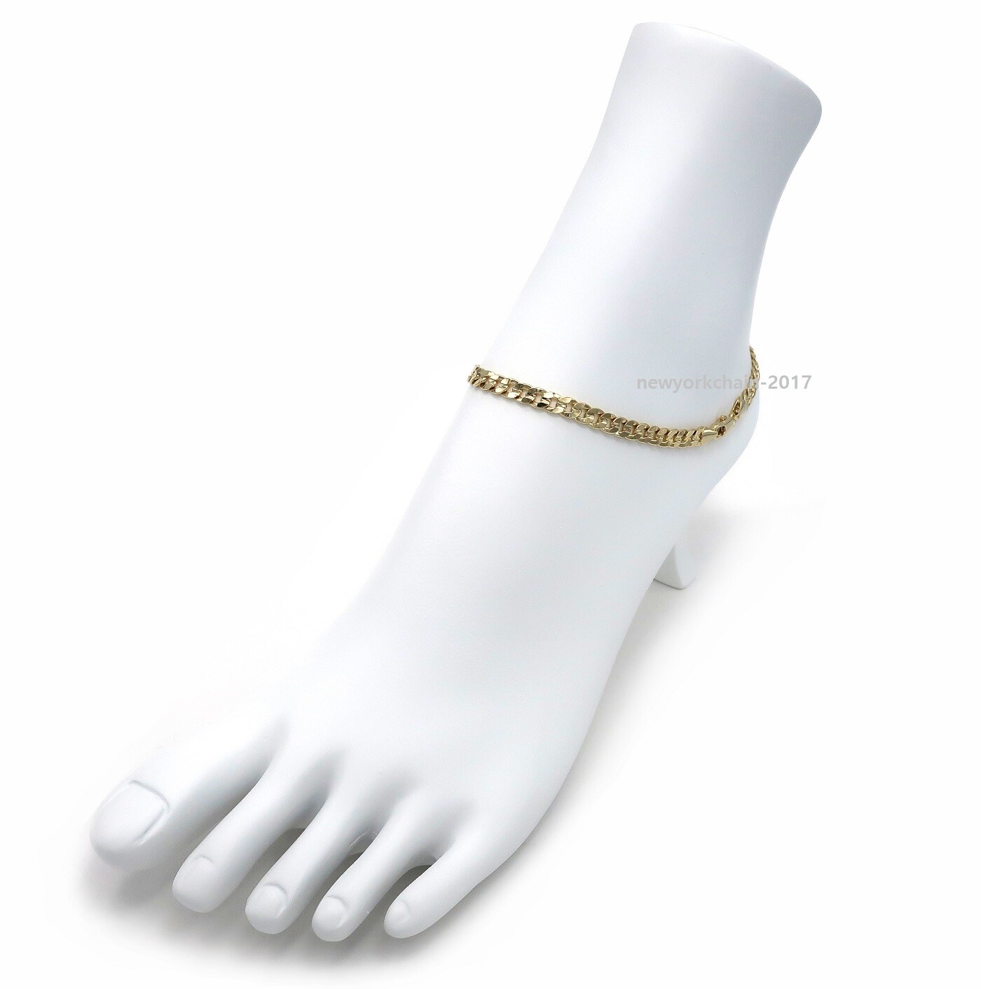 5mm CONCAVE CUBAN CURB LINK CHAIN QUALITY ANKLET BRACELET 14K ITALY GOLD PLATED