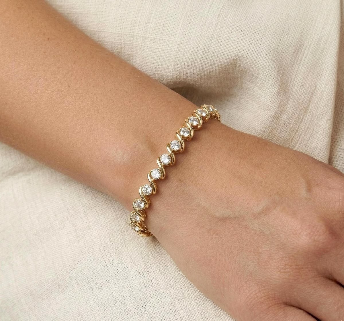 Women’s S Link Tennis Bracelet 7″ 9Ct Round Cut Diamond 14K Yellow Gold Finish