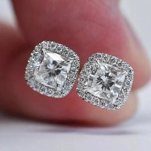 IGI 4 CT Cushion F-VS1 Lab Grown Diamond Women Stud Earrings 14K White Gold