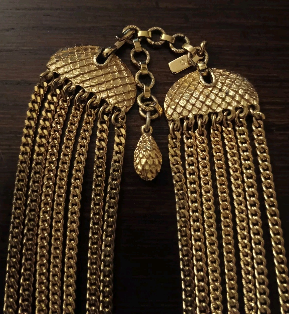 Vintage MONET 8 Strand Multi-chain Gold-tone Runway Statement Necklace