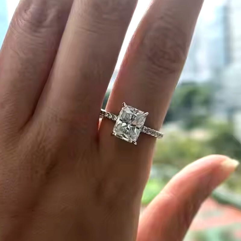 Radiant Cut VVS1 Moissanite Solitaire Engagement Ring 14K White Gold Plated