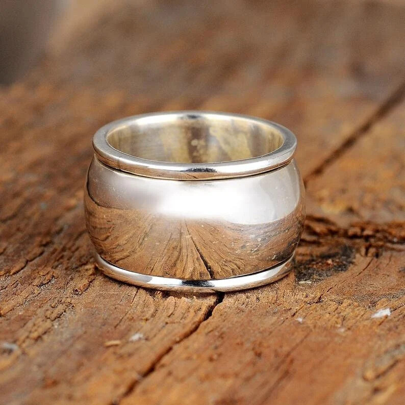 Solid 925 Sterling Silver Wide Band& Spinner Ring Handmade Ring All Size-T-15