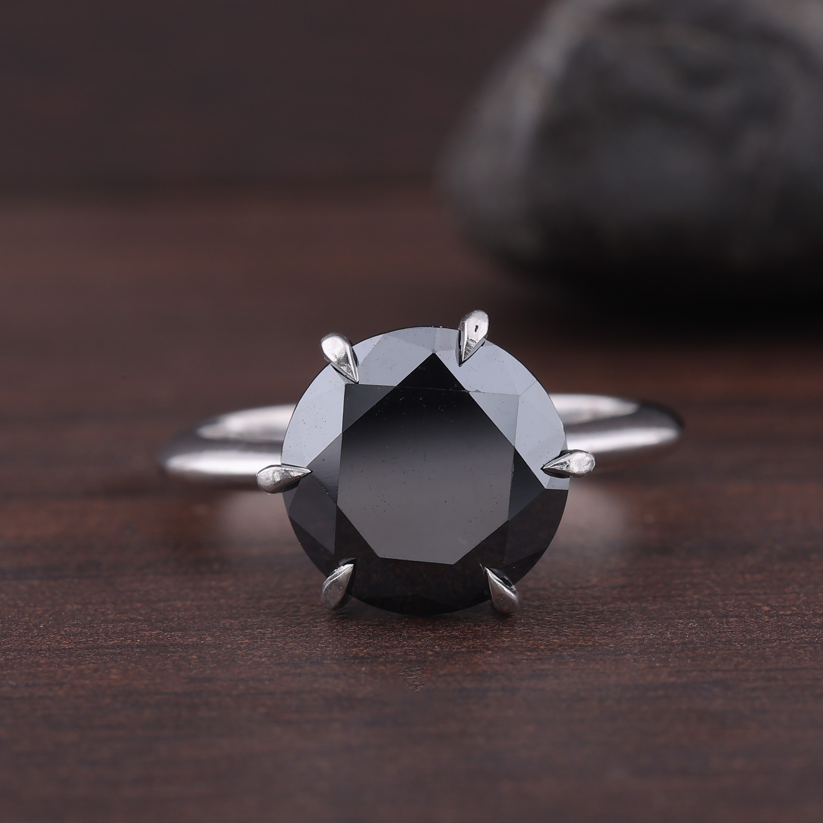 2 Ct Black Treated Diamond Ring 925 Silver 14K White Gold Over | 6 Prong Setting