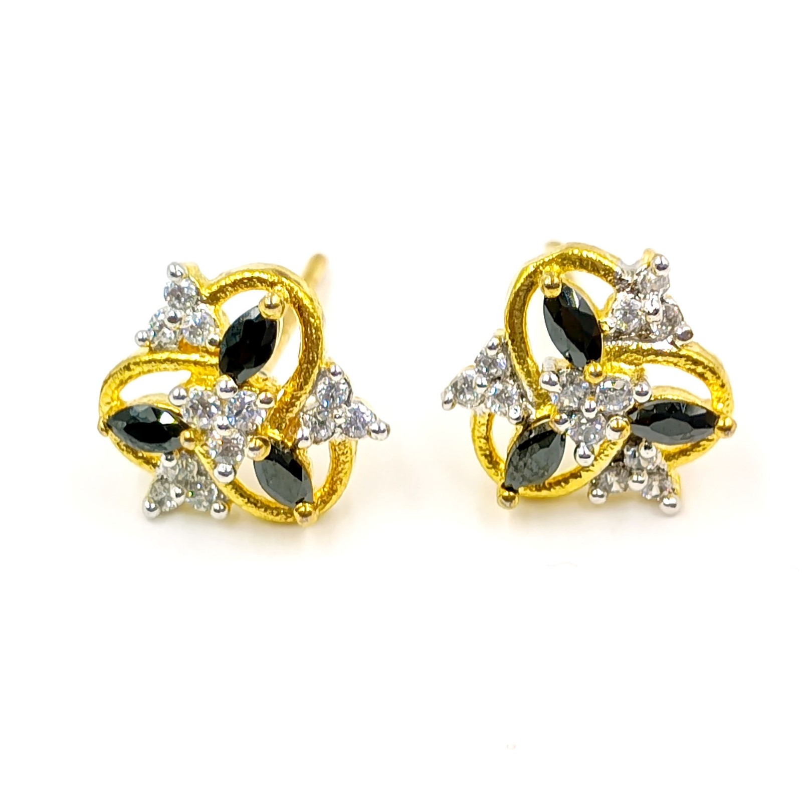 Black Onyx CZ Gold Plated Studs Handmade Indian Jewelry Traditional Gift for Her
