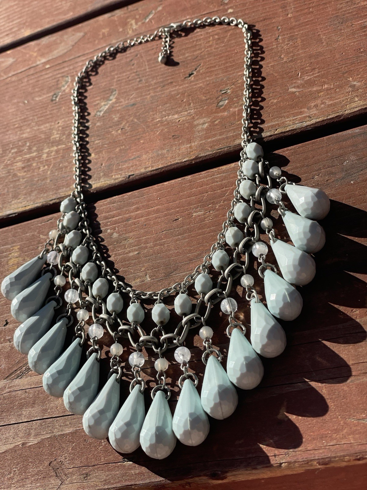 Statement Bib Collar Fringe Necklace Chunky Light Green Beads Adjustable Chain