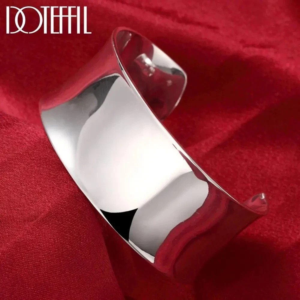 Open Bangle Vintage Retro Sterling Silver 925 Thick Cuff Bracelet Jewelry Women