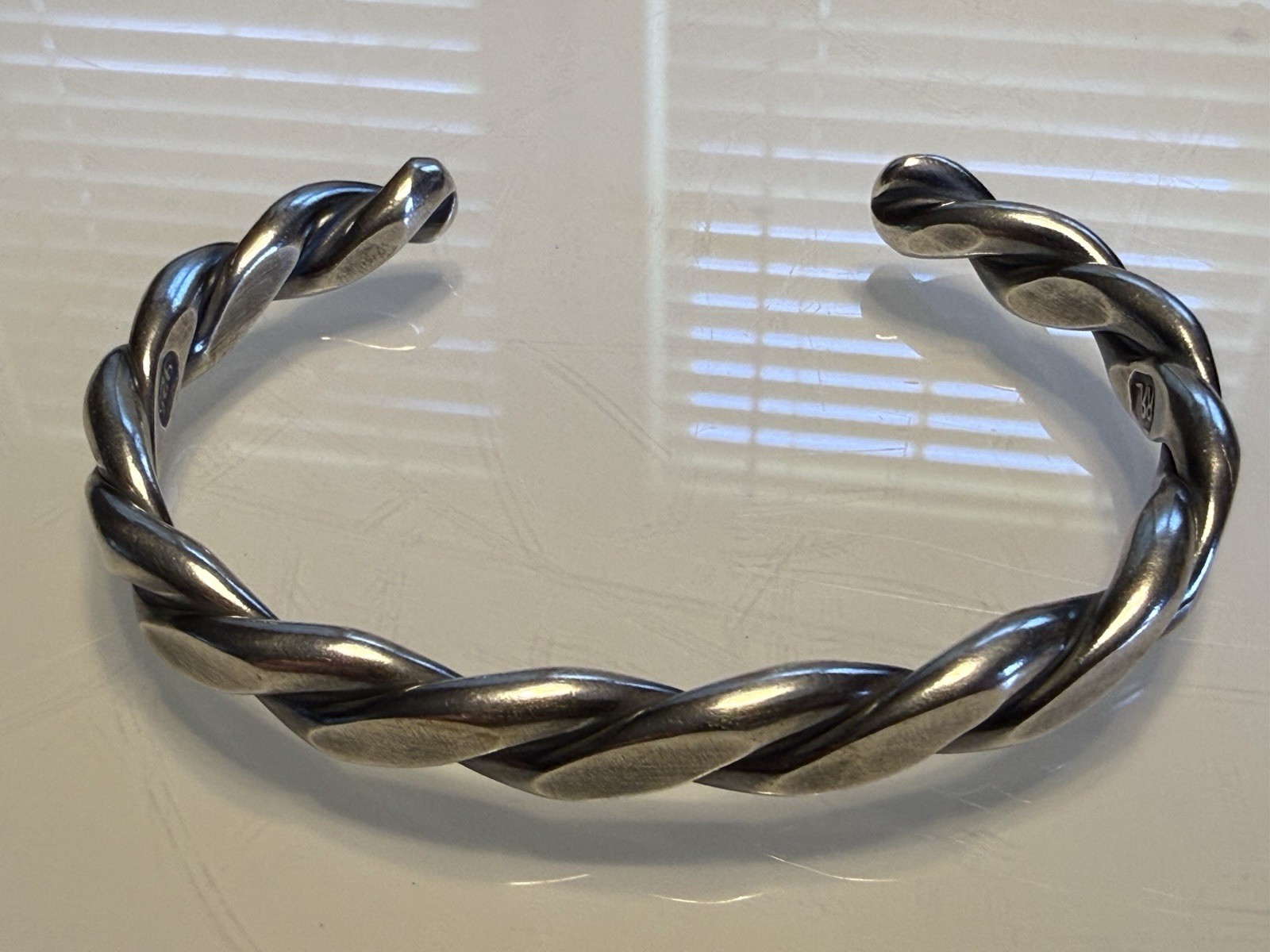 RRL Double RL Ralph Lauren Forged Twisted Sterling Silver 925 Bracelet Cuff MED