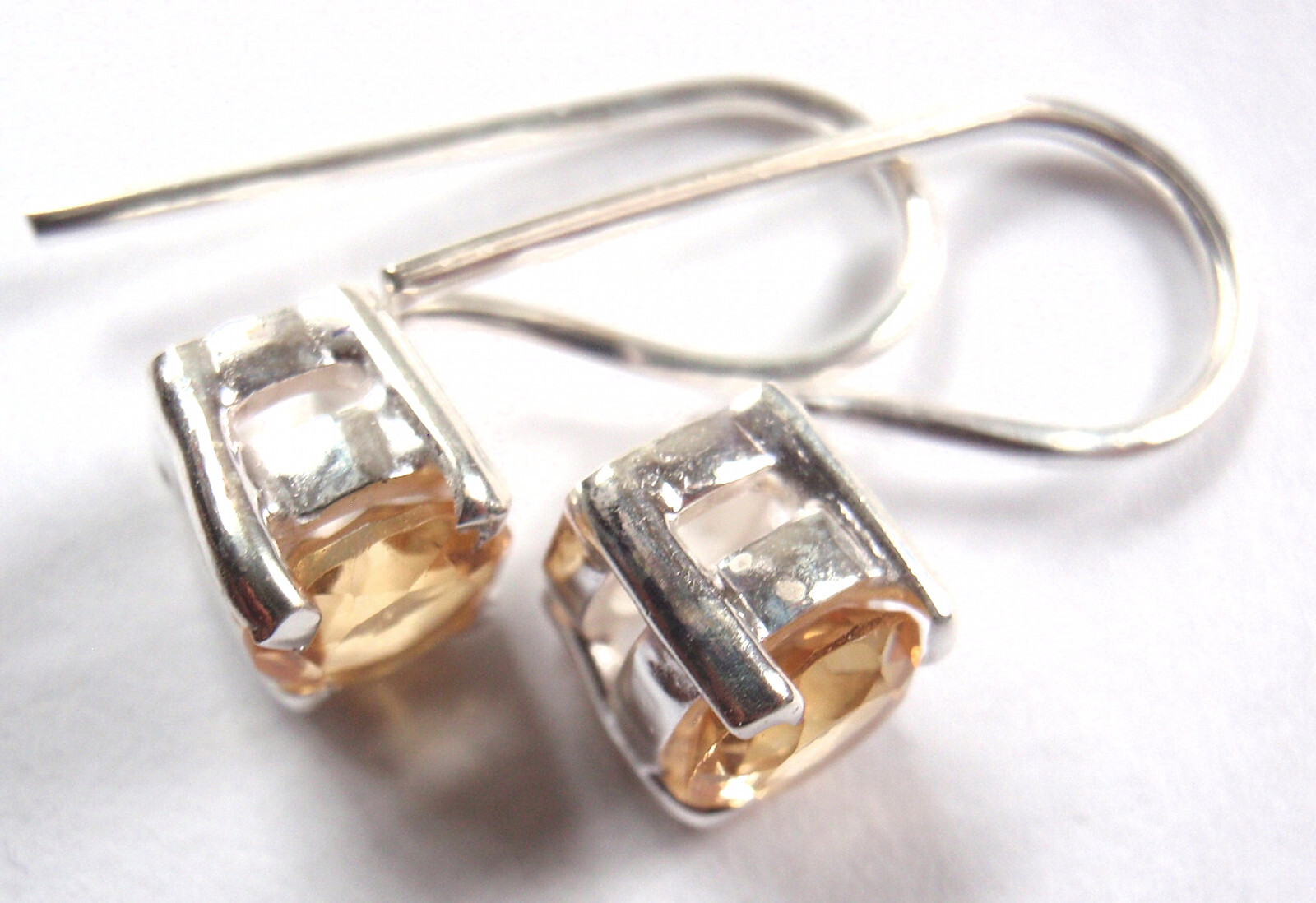 Faceted Citrine 925 Sterling Silver Wire Back Earrings