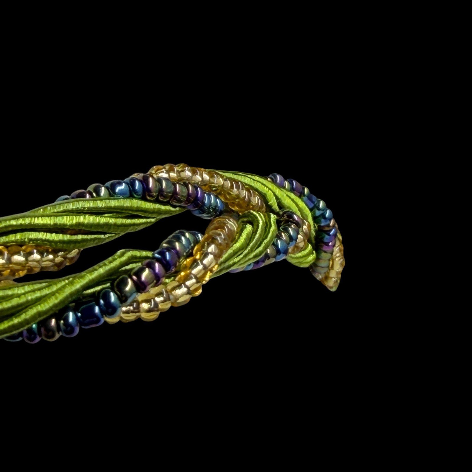 Boho Necklace Green Beaded Multi Strand Pendant Vintage Style Cottagecore 20″