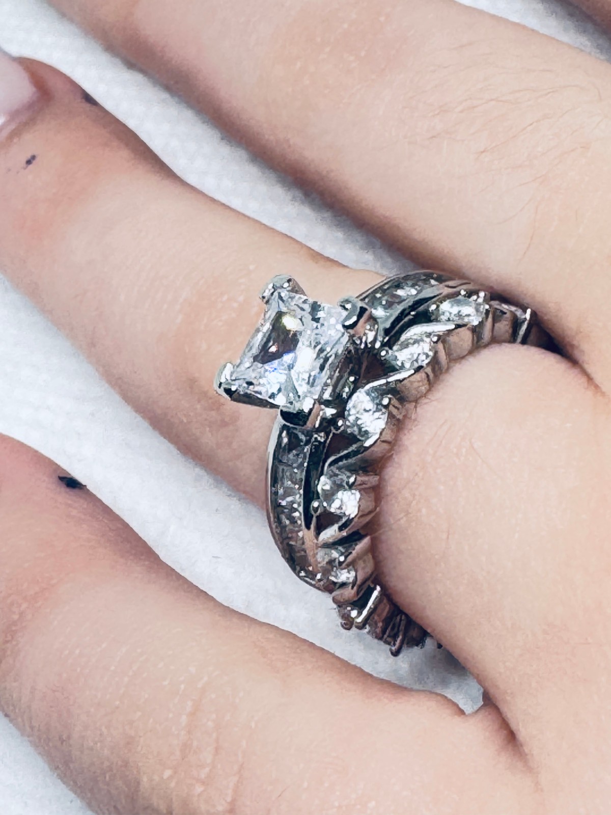 Silver Tone Bridal Ring Set Princess Cut Simulated Diamond Fashion Jewelry