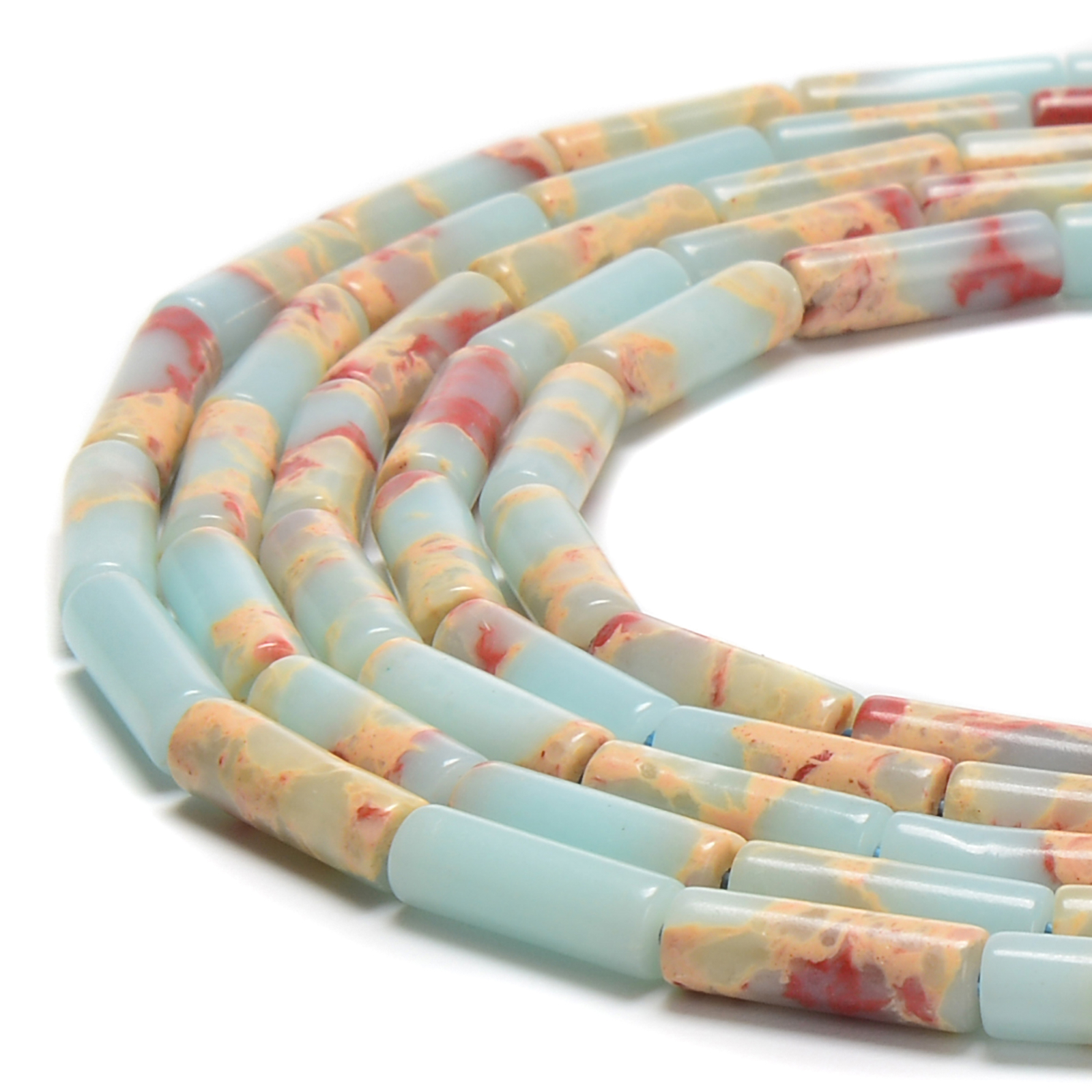 Light Blue Aqua Terra Jasper Cylinder Tube Beads Size 4x13mm 15.5” Strand
