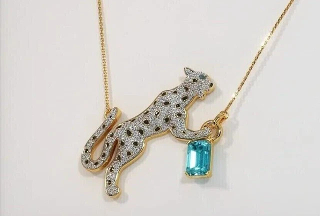 Women’s Animal Charm Pendant Necklace 3ct Lab Created Aquamarine 925 Silver 18″