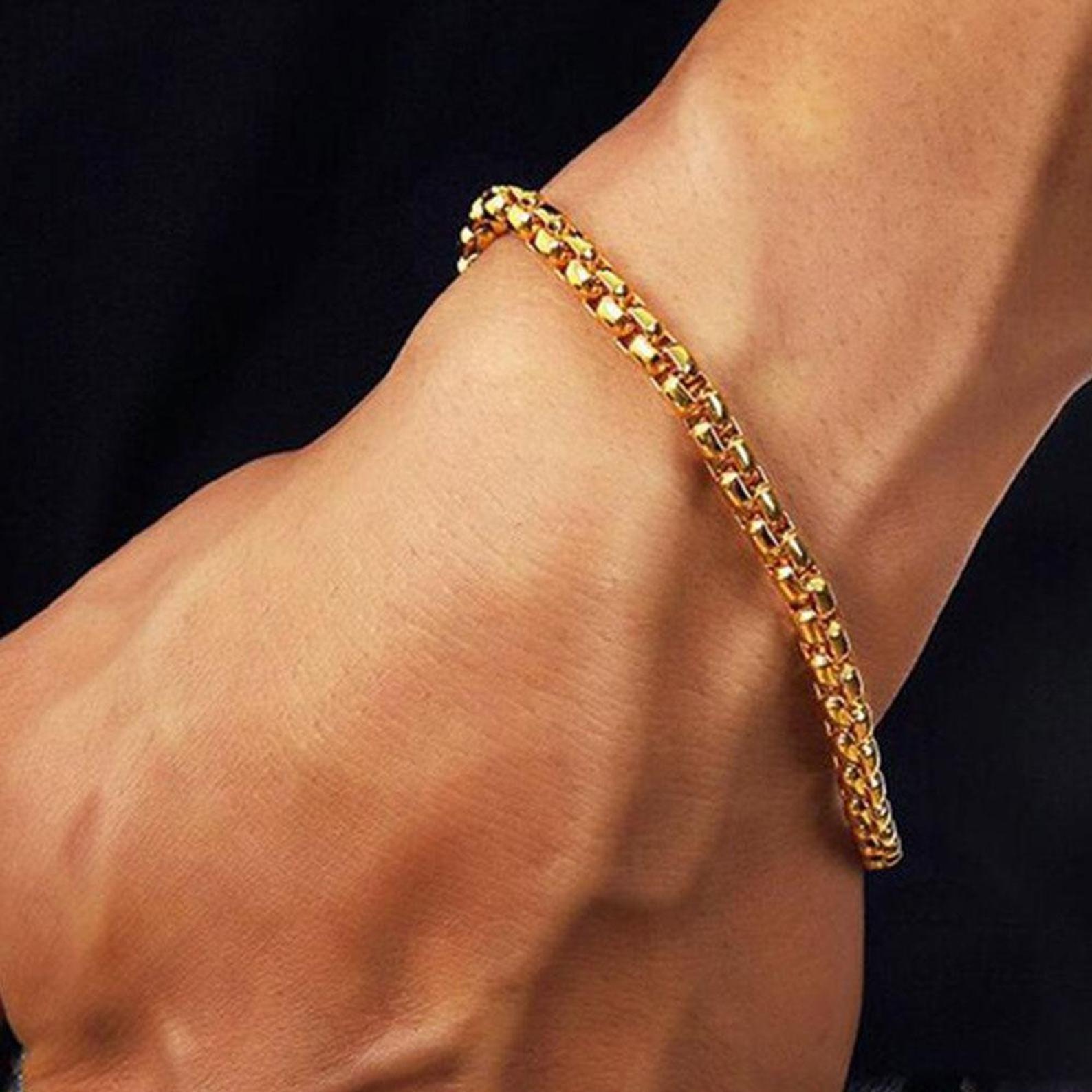 18K Yellow Gold Filled Tarnish-Free Italian 3mm Round Box Chain Bracelet M5KBY