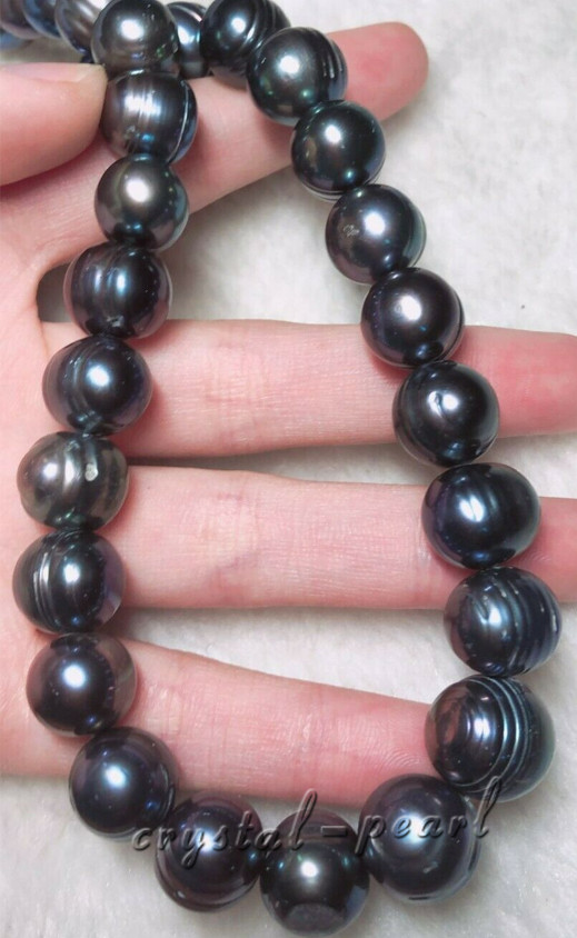 AAA+ 11-10 MM TAHAITIAN SOUTH SEAS BLACK PEARL NECKLACE 18 INCH 14K GOLD CLASP