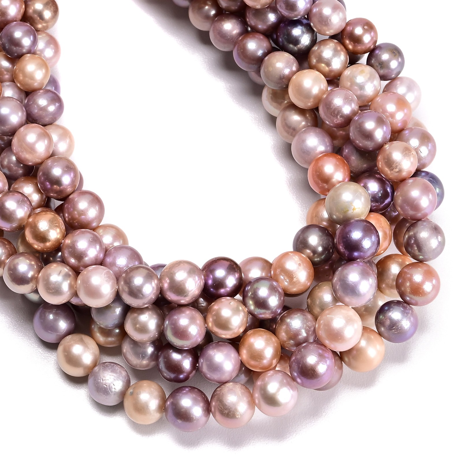 Graduated Natural Multi Color Fresh Water Pearl Smooth Round Beads 8.5-11mm