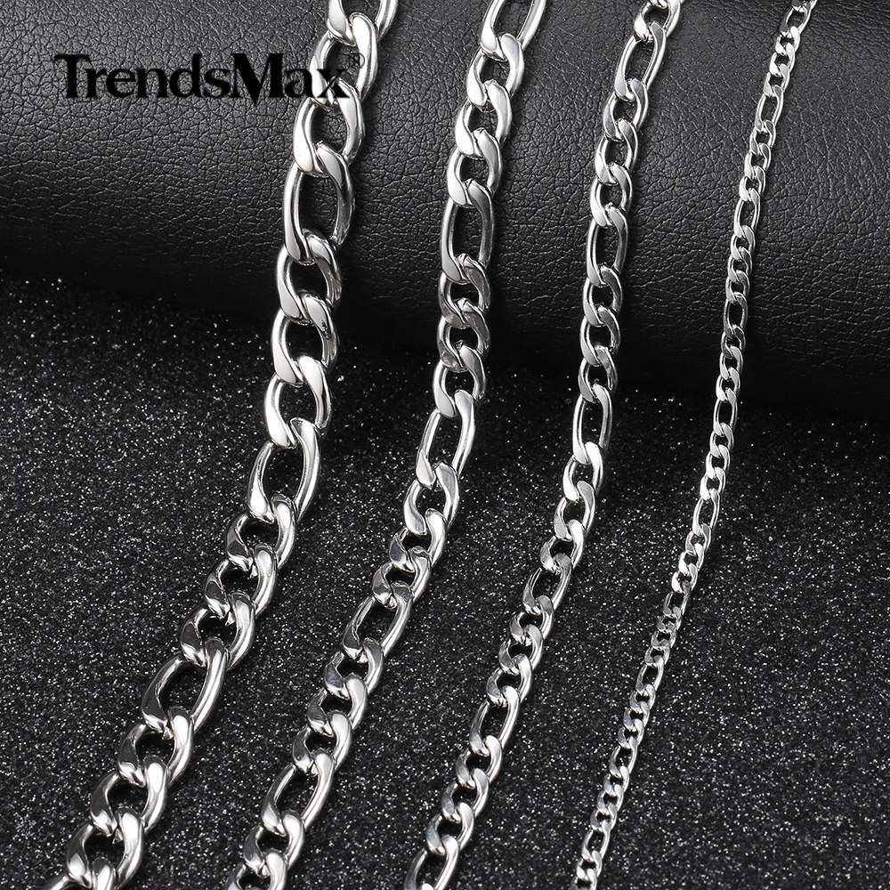 3/5/7/9mm Silver Stainless Steel Figaro Chain Necklace Choker Men Women 16-30″