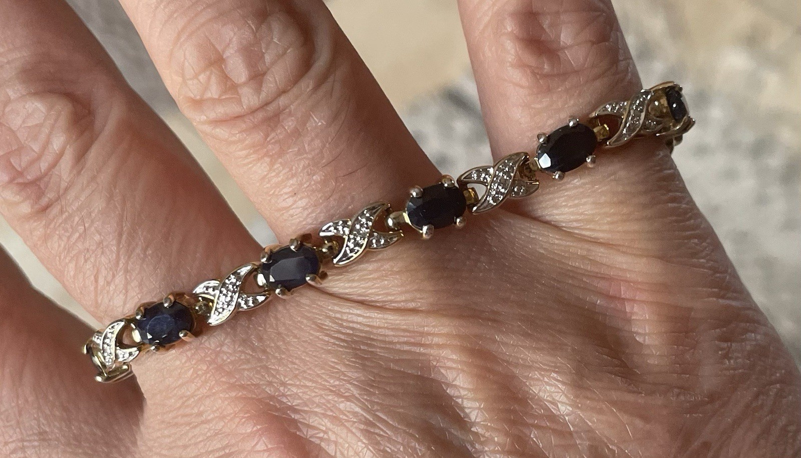 925 Sterling Silver Gold Plated Sapphire & Diamond Bracelet Length 7.5
