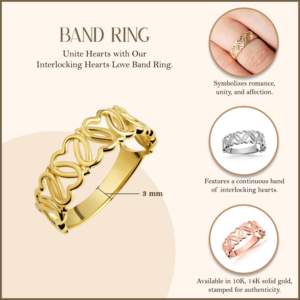 Gold Interlocking Hearts Love Band Ring (Available in Yellow/Rose/White Gold)