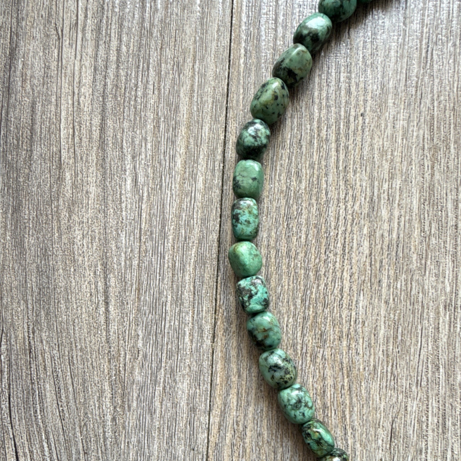 Green Turquoise Round Beaded Necklace Sterling Silver 925 Lobster Clasp