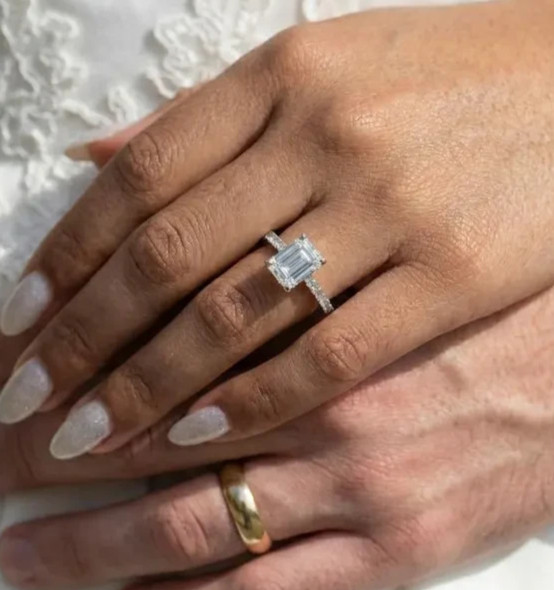Best Offer For Engagement Ring ! Emerald Cut Lab Grown Diamond 14k White Gold