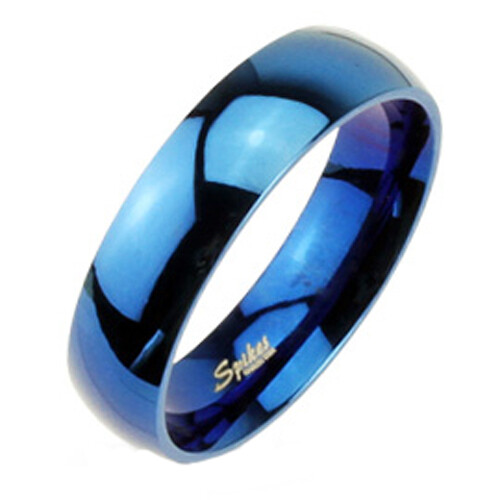 Stainless Steel Blue Plain Wedding Band Ring 6mm or 8mm Size 5-13
