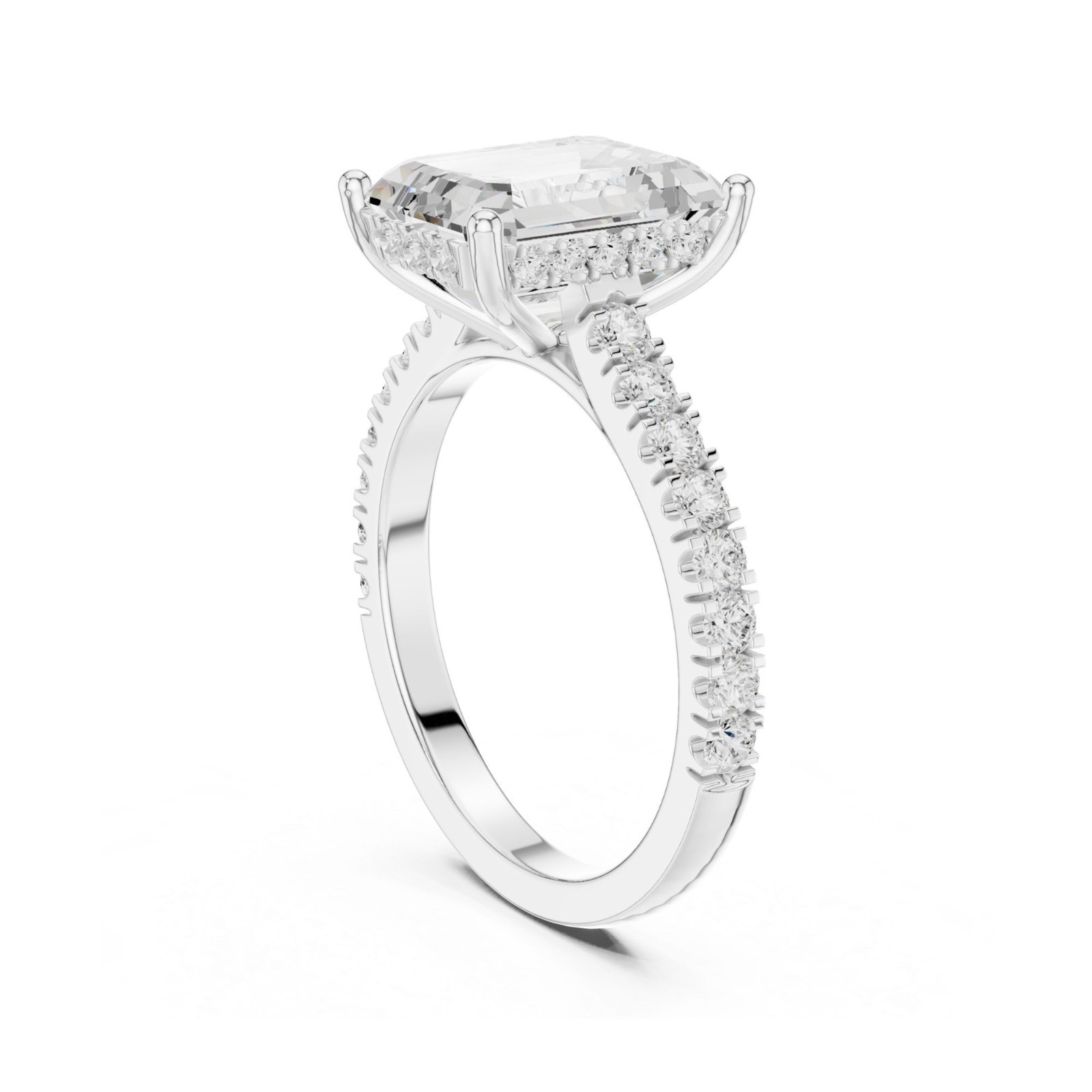 Emerald Cut Lab Grown Diamond Hidden Halo Solitaire Engagement Ring