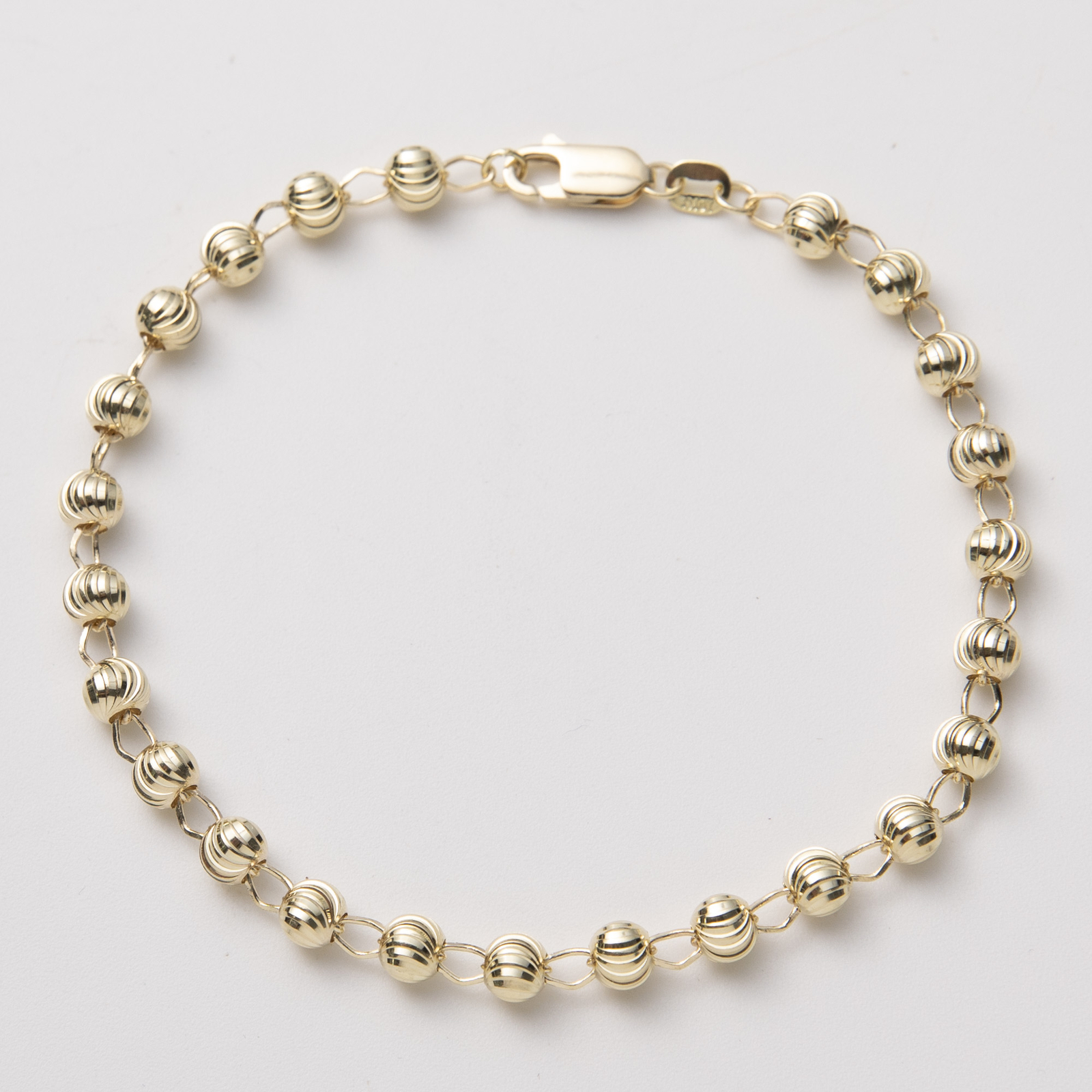 Moon Cut Ball Bead Chain Bracelet Real 10K Yellow Gold